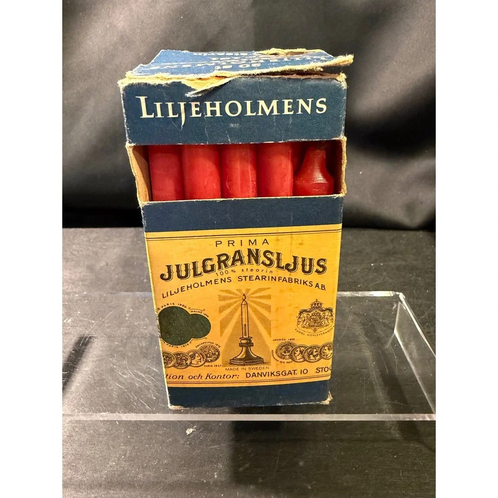 Vintage Liljeholmens Swedish Red Christmas Tree Candles Prima Julgransljus Box